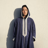 Premium Djellaba aus Velour Dunkelblau