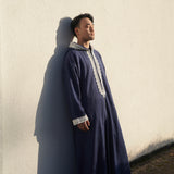 Premium Djellaba aus Velour Dunkelblau