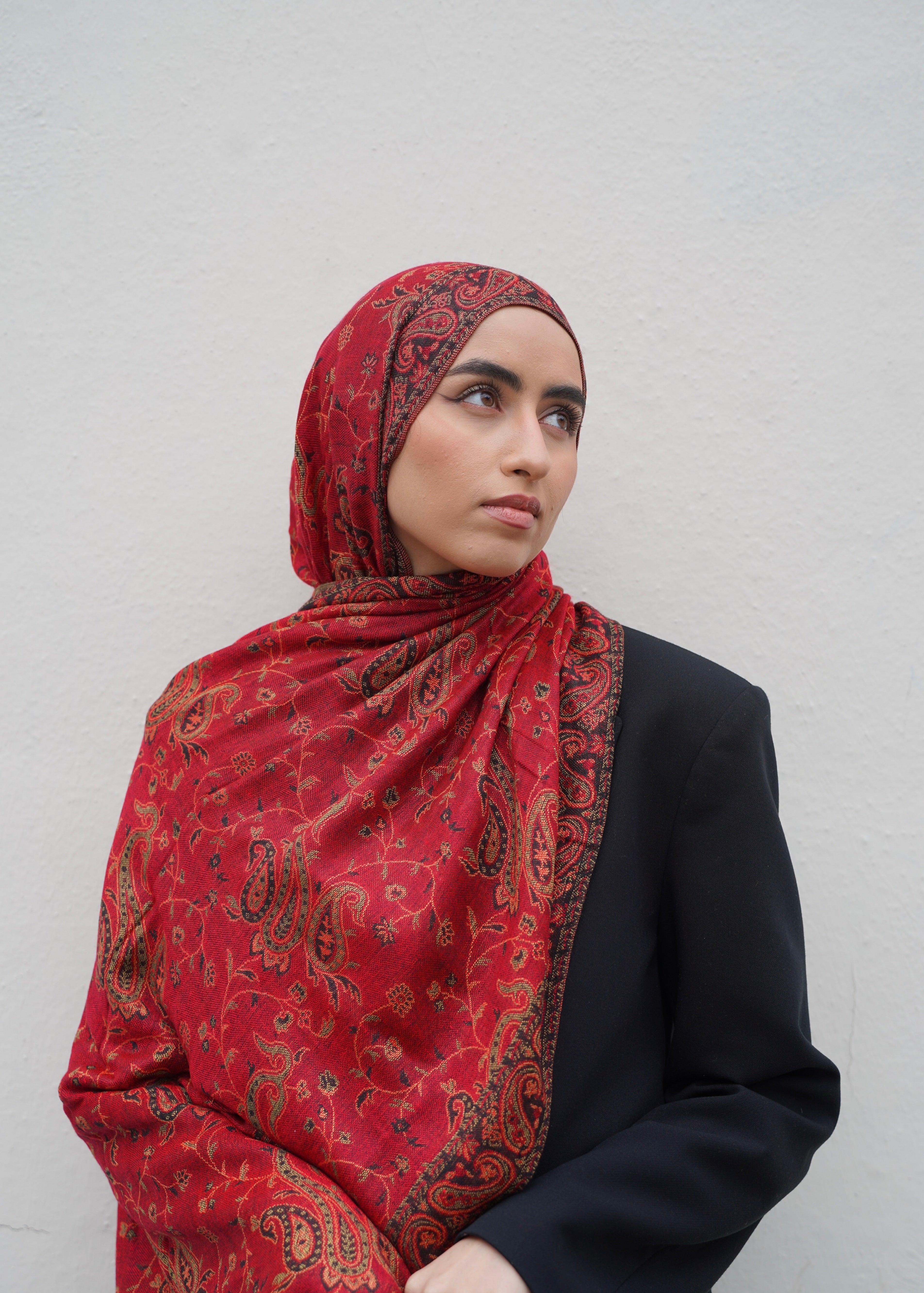 Pashmina Jacquard Scarf - Garnet Red