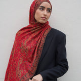 Pashmina Jacquard Scarf - Garnet Red