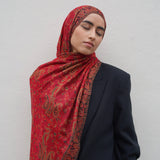 Pashmina Jacquard Scarf - Garnet Red