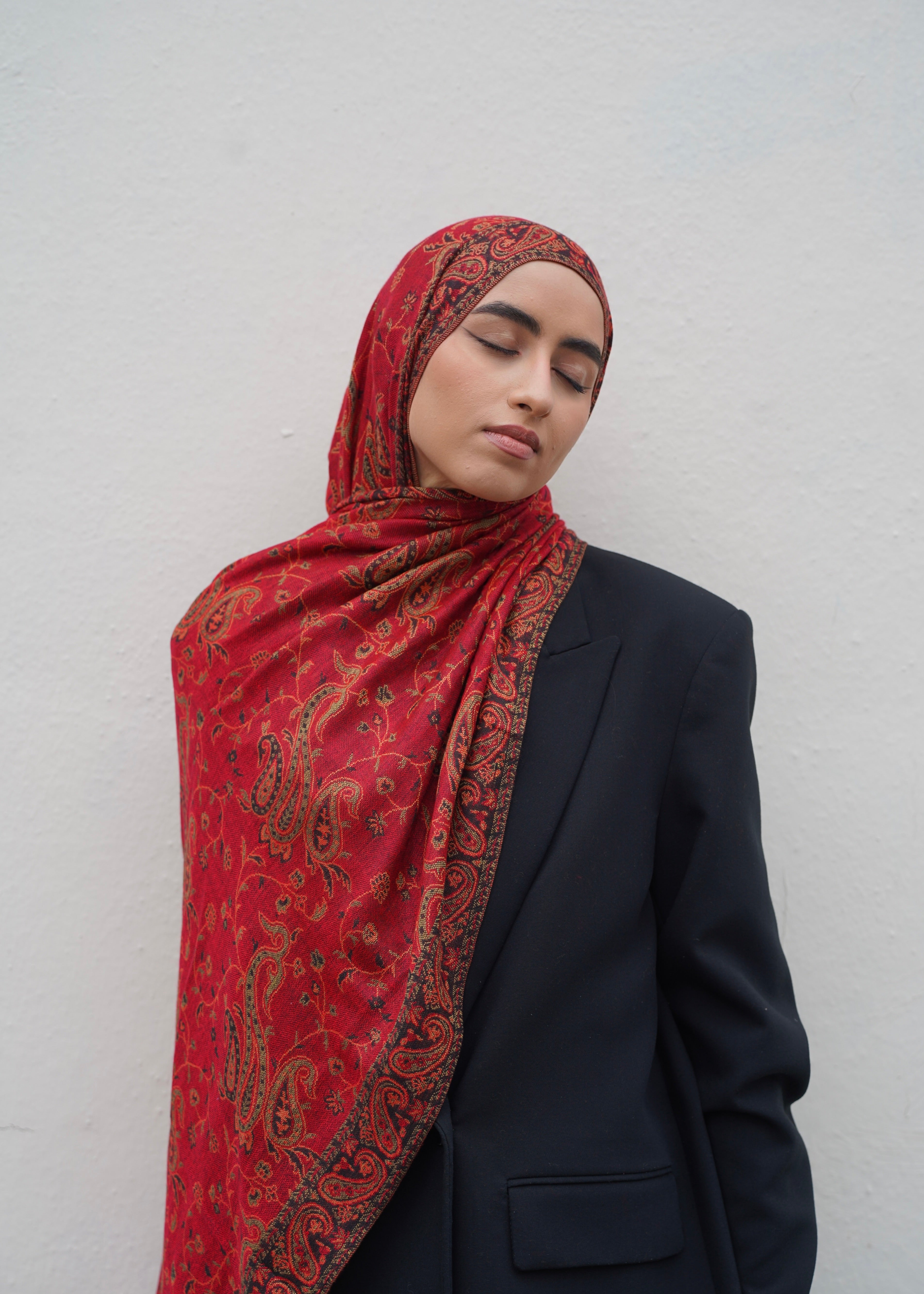 Pashmina Jacquard Scarf - Garnet Red