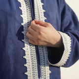 Premium Djellaba aus Velour Dunkelblau