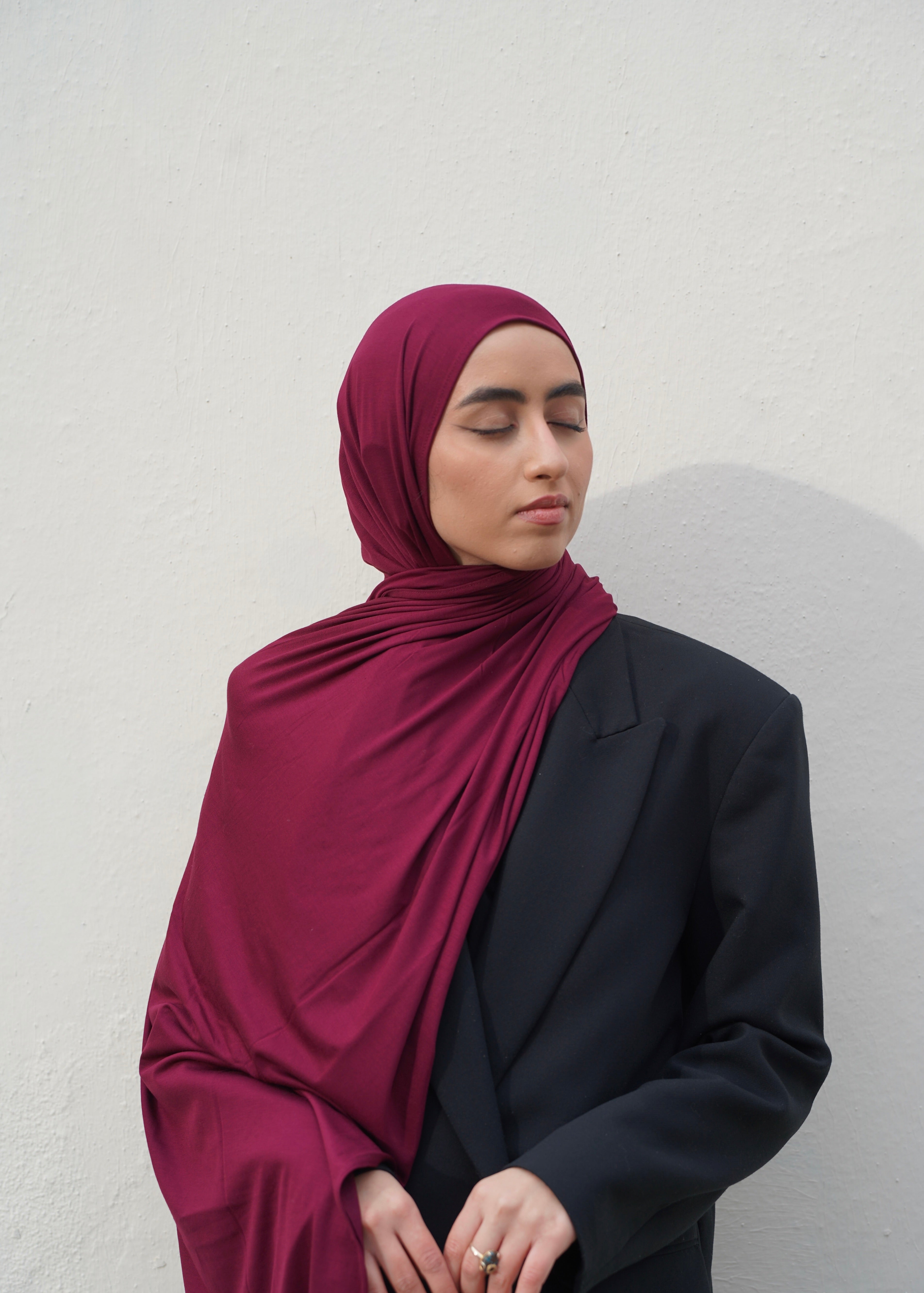 Maroon Red Bamboo Jersey Hijab