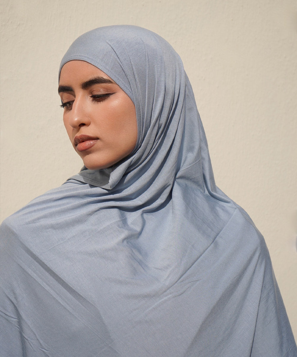 Grey Blue Bamboo Jersey Hijab