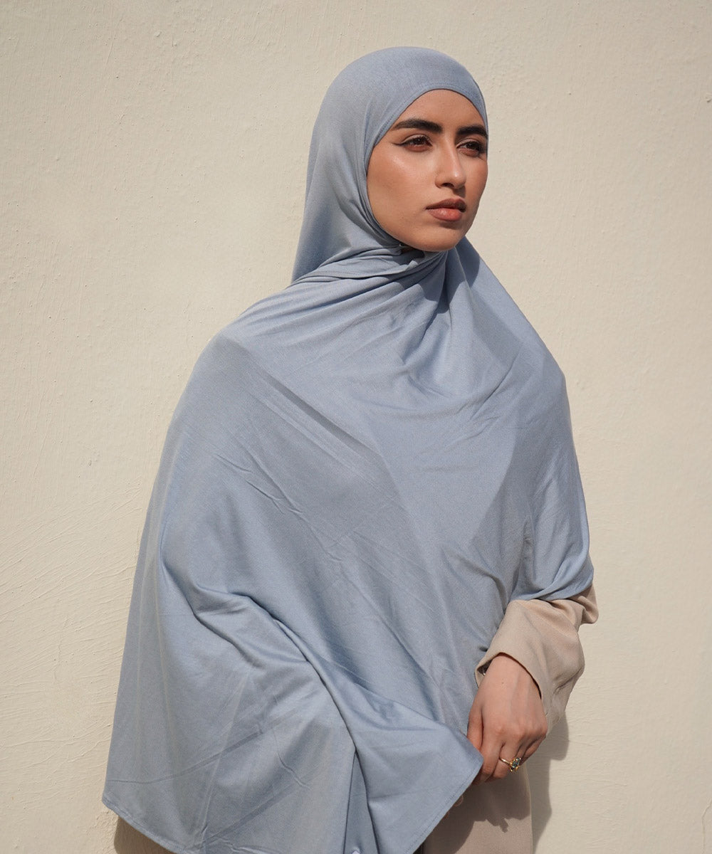 Grey Blue Bamboo Jersey Hijab