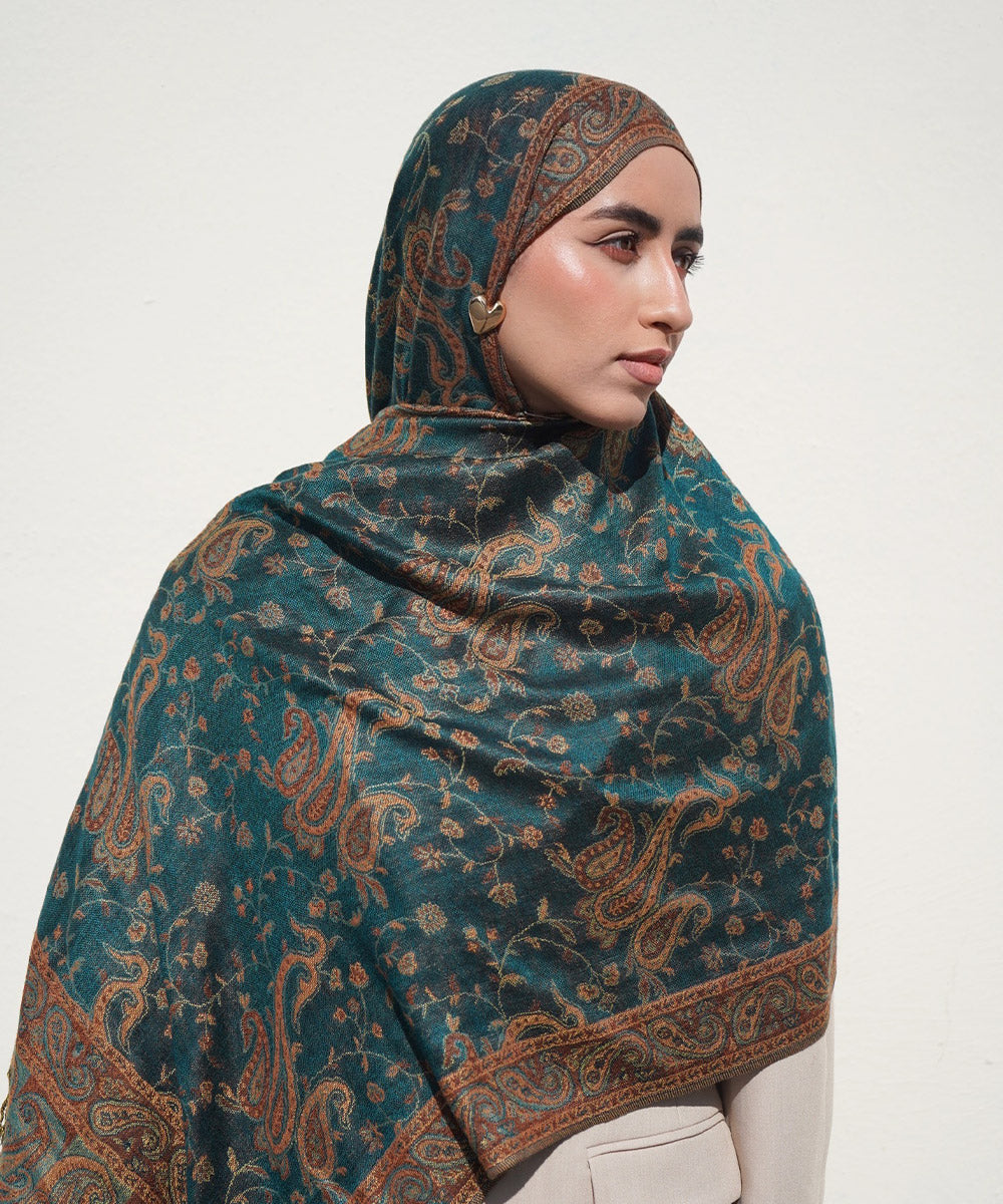 Pashmina Hijab mit Jacquard-Muster – Tiefseeblau