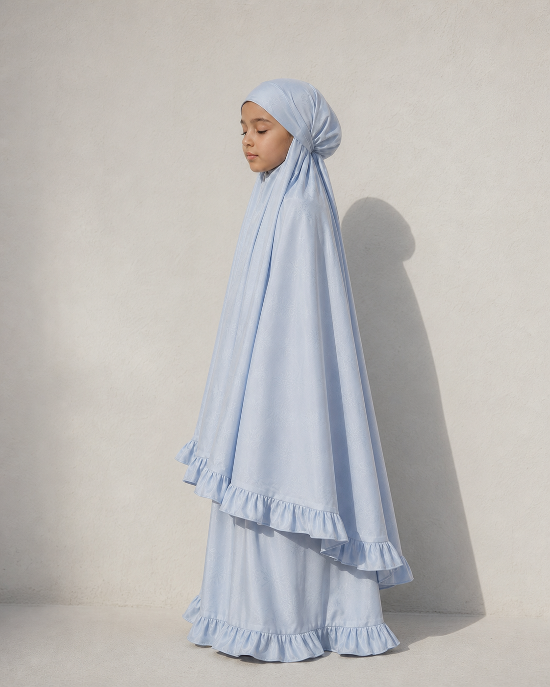 Gebetskleid-Set Kids in Pastellblau – Seitenansicht
