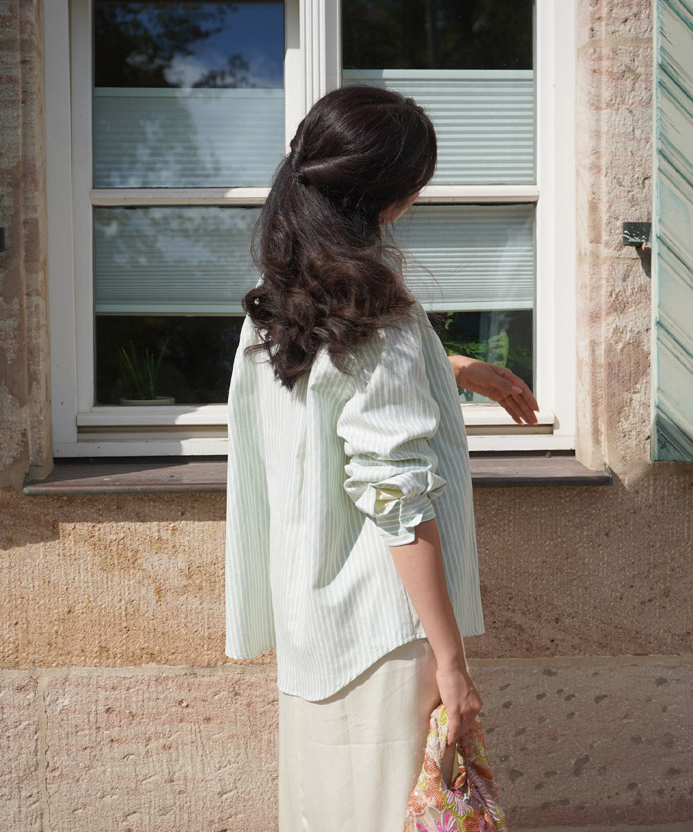 Gestreiftes Damenhemd Oversize – Grün