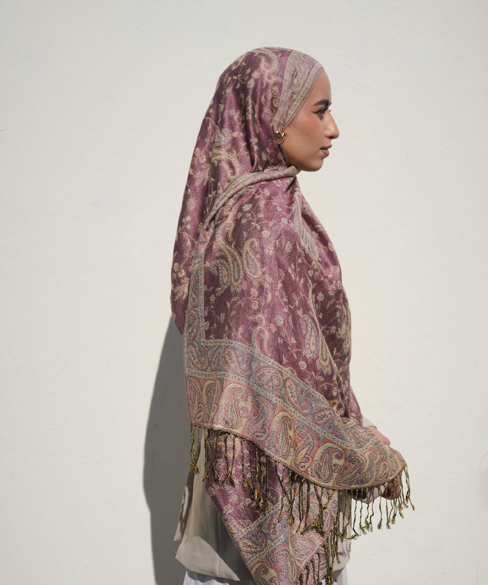 Pashmina Hijab mit Jacquard-Muster – Zartrosa