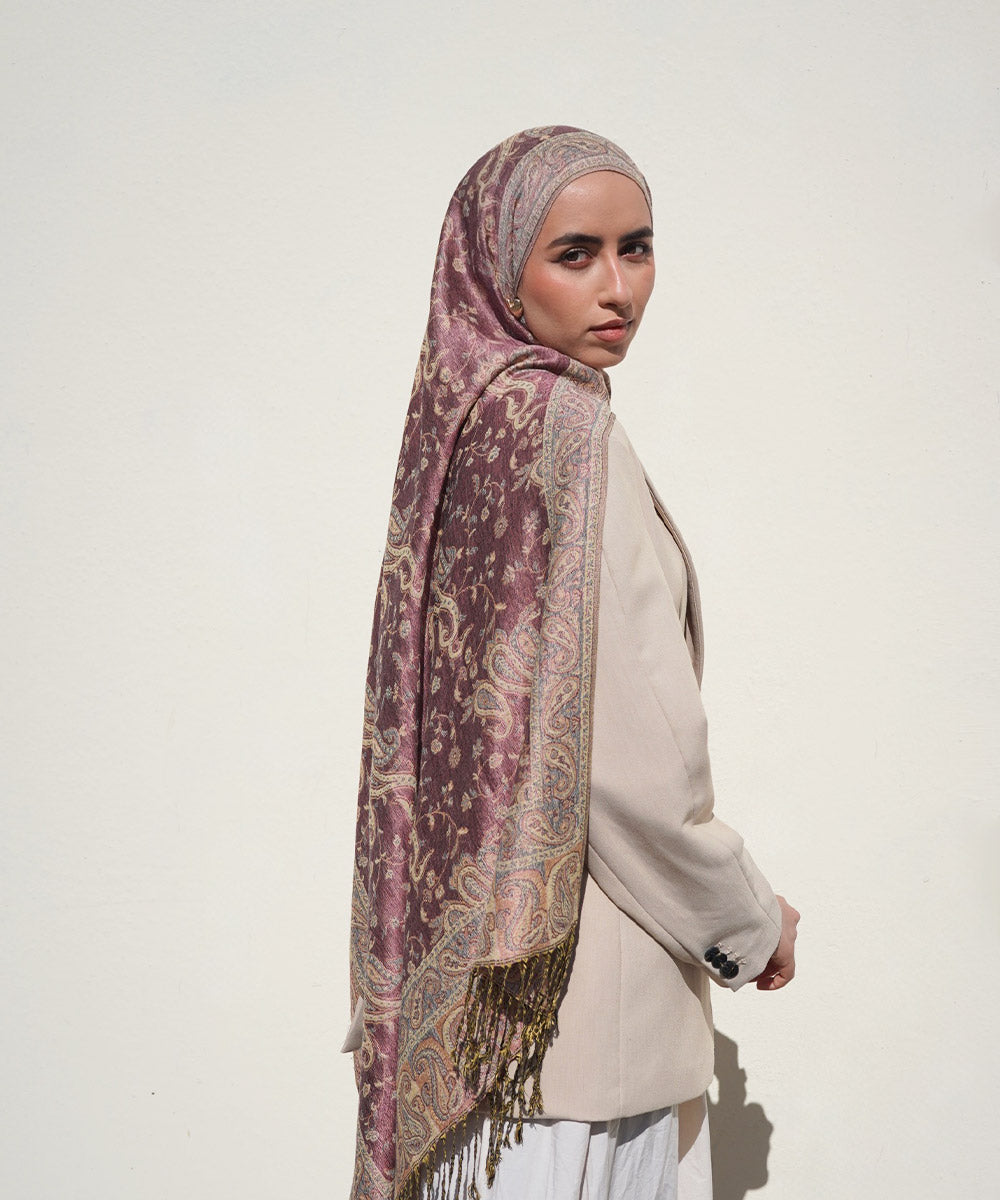 Pashmina Hijab mit Jacquard-Muster – Zartrosa
