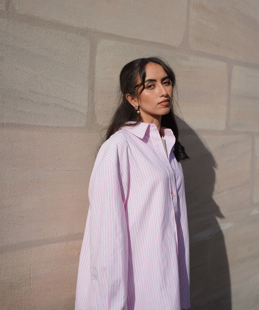 Gestreiftes Damenhemd Oversize – Rosa