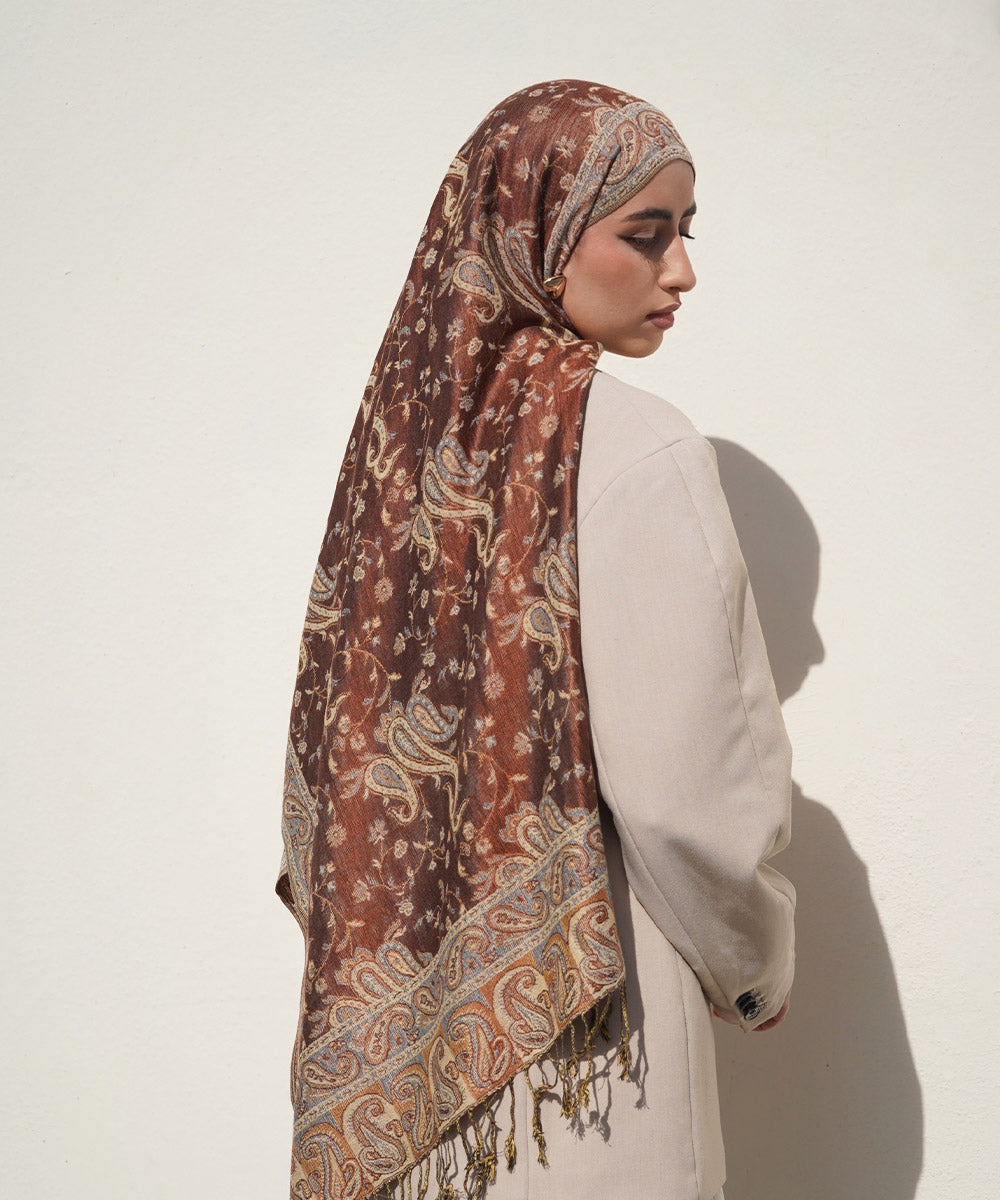 Pashmina Hijab mit Jacquard-Muster – Granatrot