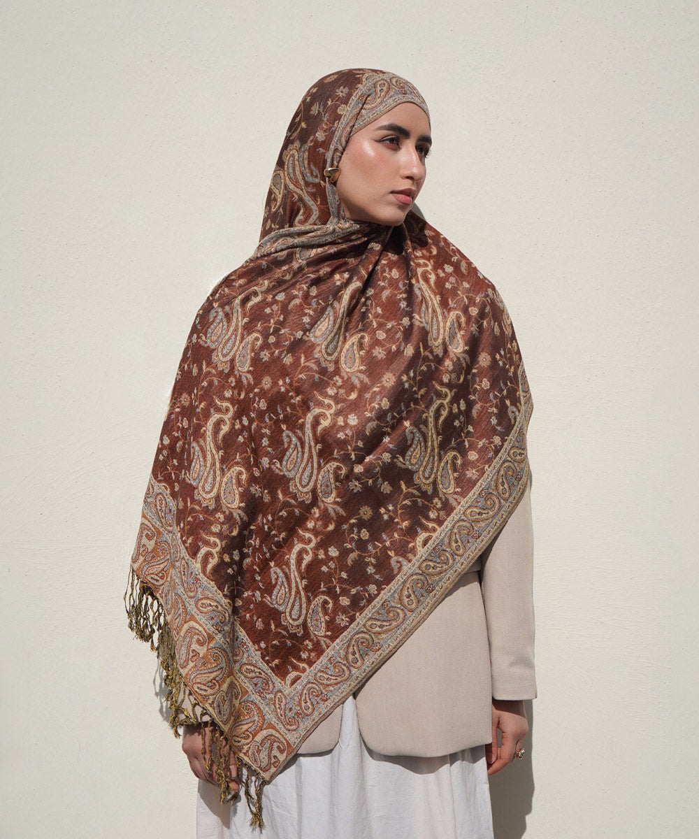 Pashmina Hijab mit Jacquard-Muster – Granatrot